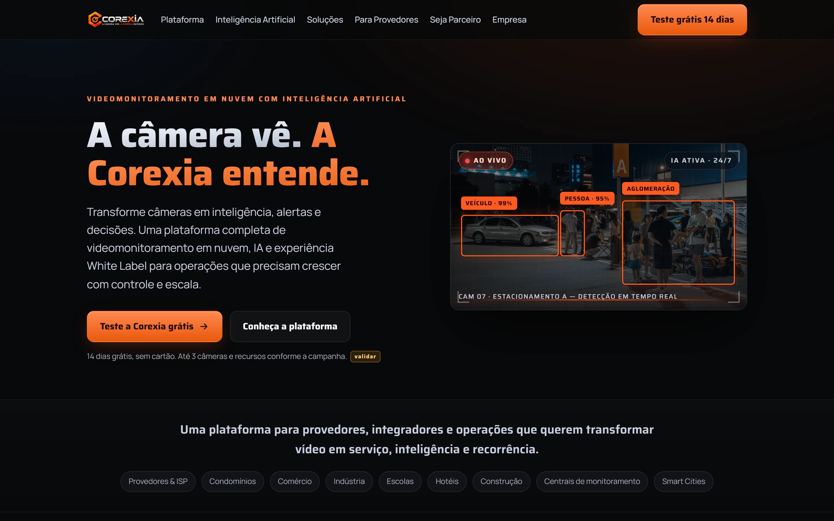 Primeira tela da página de Corexia