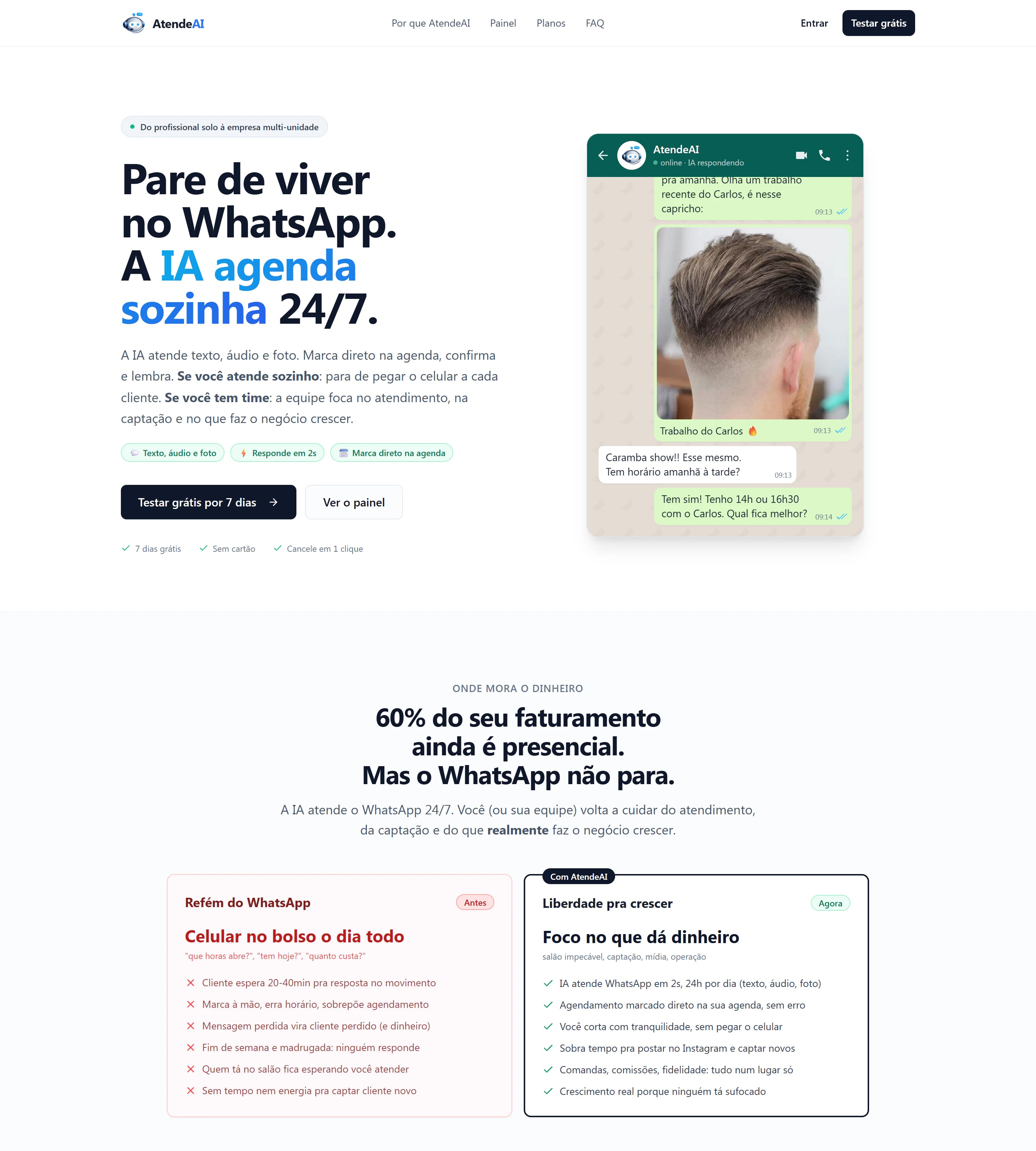 Página de vendas completa de AtendeAI