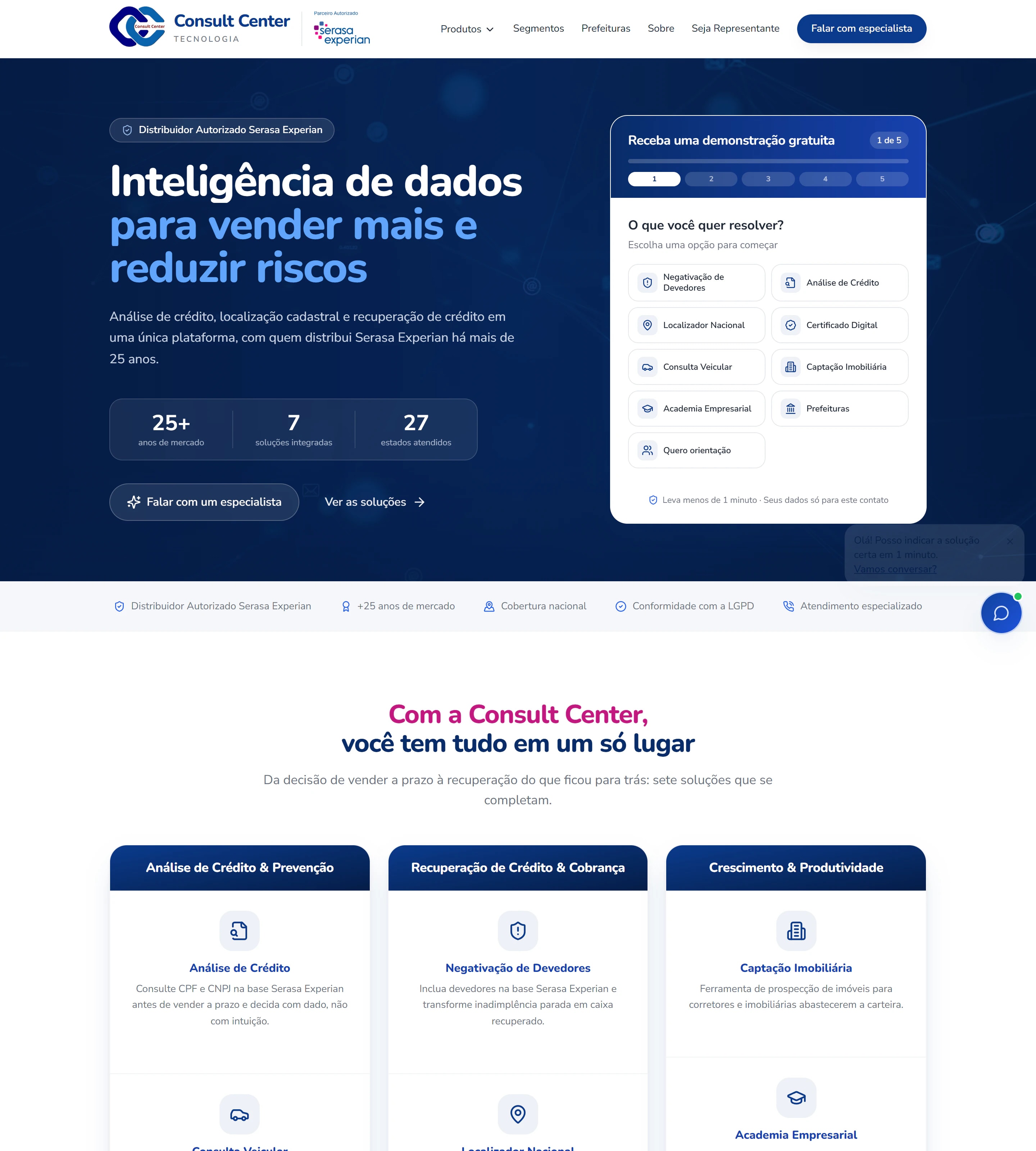 Página de vendas completa de Consult Center