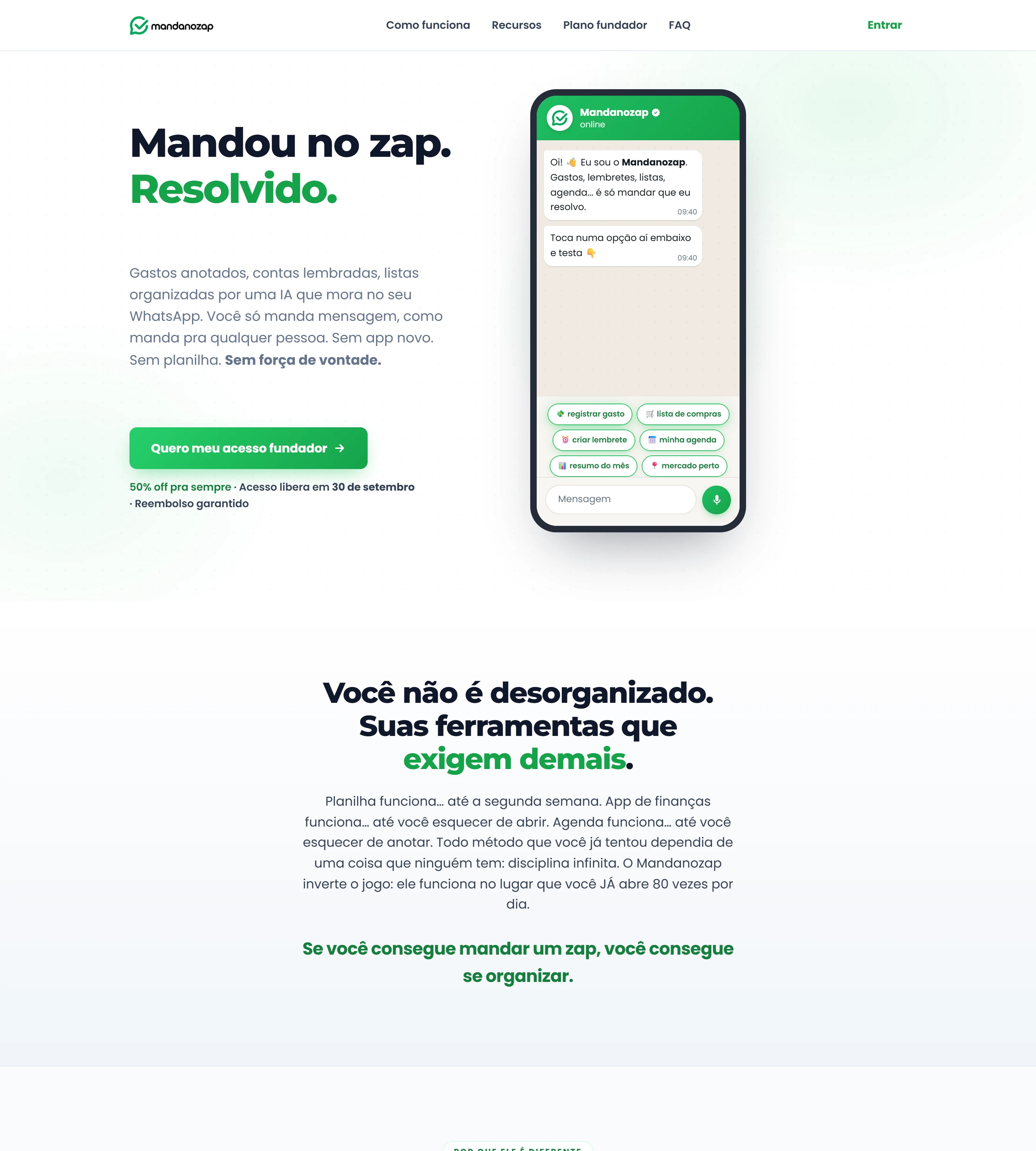 Página de vendas completa de MandaNoZap